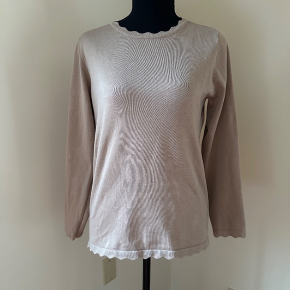 *GRACE KARIN* Tan Scalloped Neck Long Sleeve Sweater Size Medium - Picture 1 of 7